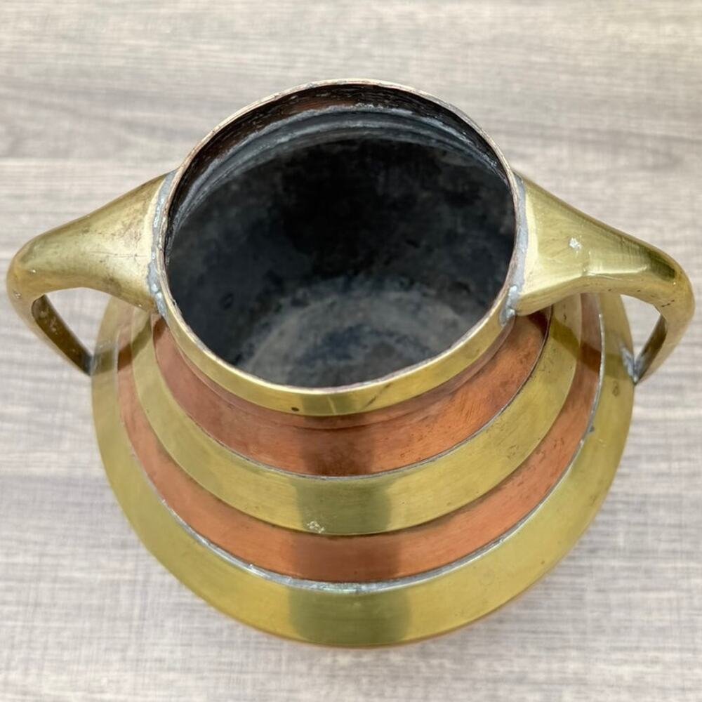 Vintage Hand Hammered Copper Brass Two Handle Vase Jardiniere 7" Made in China - Picture 3 of 7